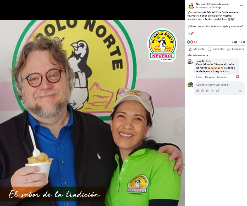 En 2019, Guillermo Del Toro visitó una de sus heladerías favoritas. Foto: Facebook Nevería El Polo Norte.